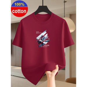 Tricou de vară pentru bărbați, 100% bumbac, cu mânecă scurtă, cu un imprimeu graffiti simplu și creativ, cu guler rotund - Casual, la modă și trendy. Confecționat din bumbac pur pentru o purtare confortabilă, poate fi folosit și ca cadou de sărbători