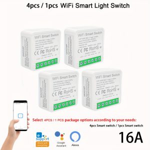 Comutator inteligent wifi ewelink mini tip releu 16A, compatibil cu alexa și google home, control prin aplicație, control vocal, mod DIY, funcție de întârziere, control prin rețea, fără hub necesar, întrerupător circuit inteligent 2 căi, automatizare acasă ewelink, programare timer